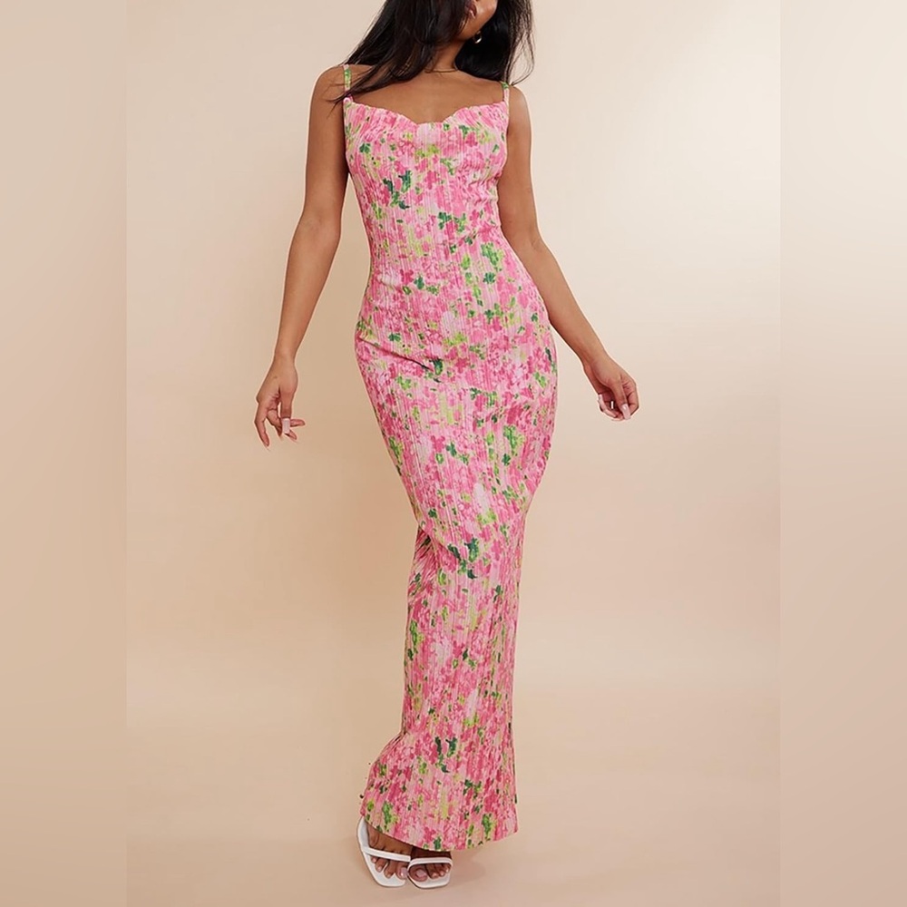 Jelly Brynn Cowl Neck Printed Plisse Maxi